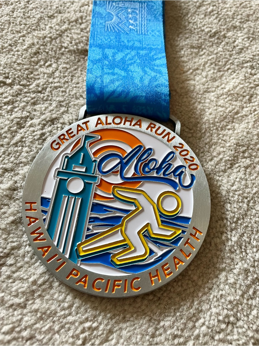 Great Aloha Run 2020 Medal with Blue Ribbon